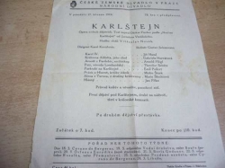 Karlštejn. České zemské divadlo v Praze. Program představení (1919)