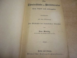 Leo Melitz - Die Theaterstucke dre Weltlitteratur (1893) německy/švabach